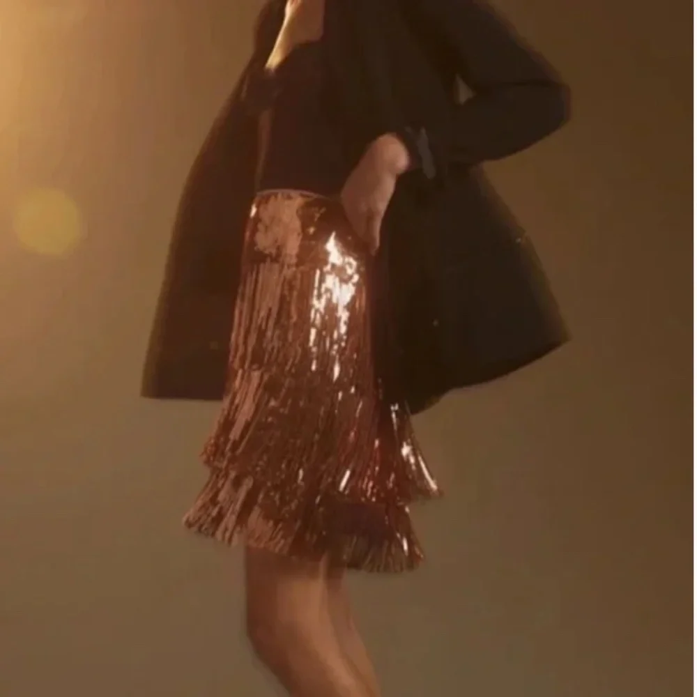 Maeve Fringed Sequined Boho Hippie Chic Hipster Modern Art Deco Farm Mini Skirt